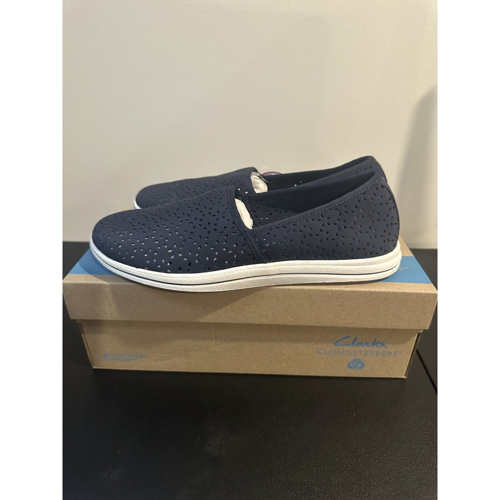 Clarks Cloudsteppers Breeze Emily Navy Marine Slip On Loafers Womens 10 M NEW - Picture 2 of 11